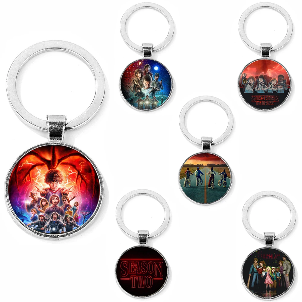 

New Popular TV Series Keychain Accessories for Car Key Bag TV Series Show Characters Simple Glass Cabochon Keyring Kids Toy Gift