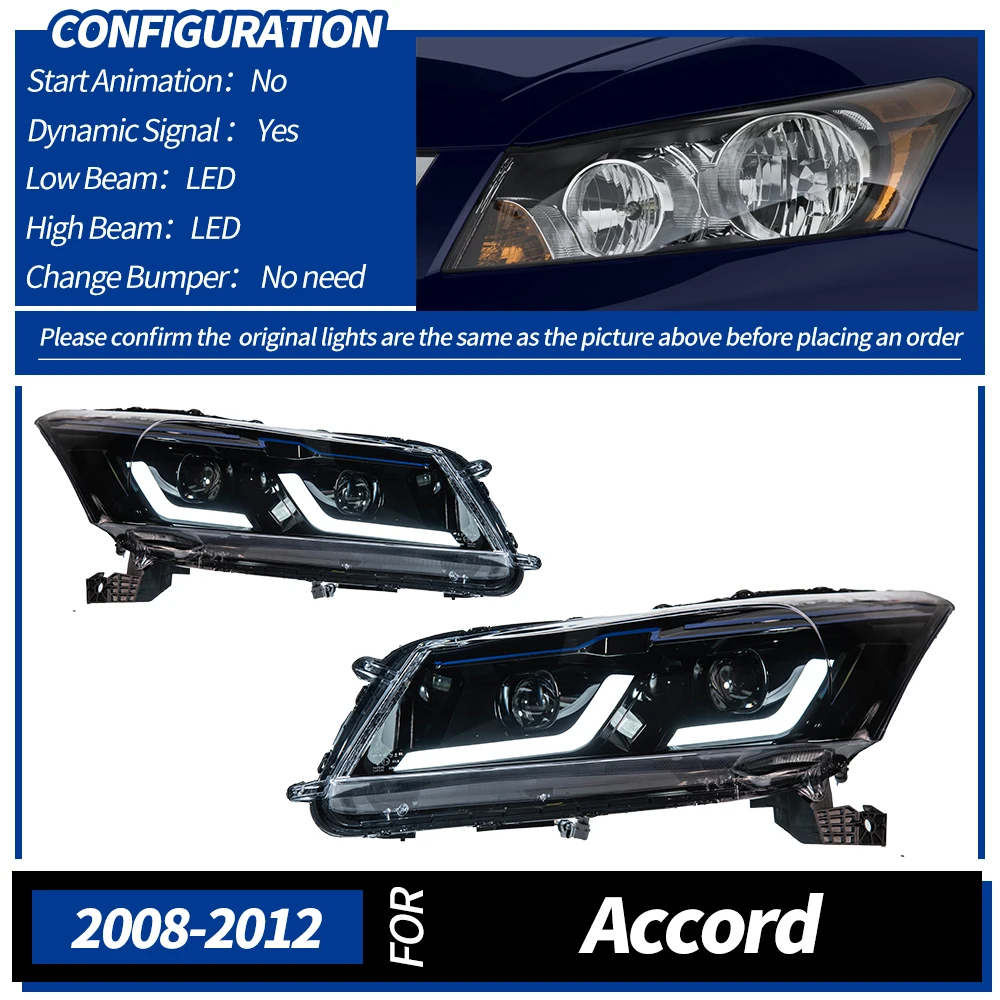 

Фара AKD для Honda Accord, светодиодная фара 2008-2013, фары Accord DRL, указатель поворота, дальний свет, линза проектора «ангельский глаз»