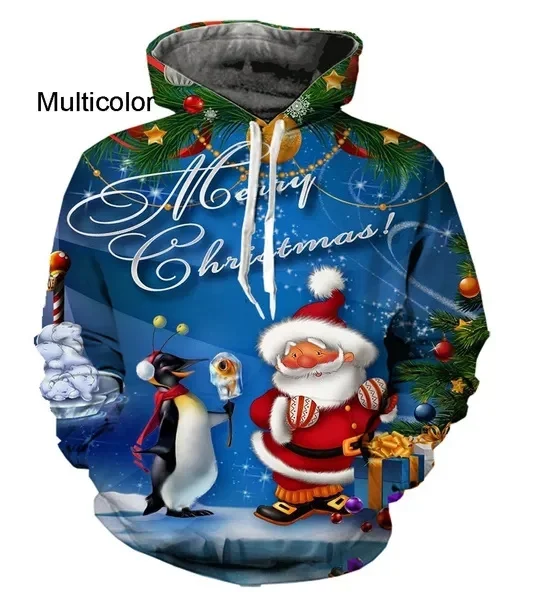 

Свитер с капюшоном для мужчин и женщин, худи с 3D принтом Санта Клауса, Рождества, снега, модные пуловеры, одежда для отдыха, уличная одежда для детей