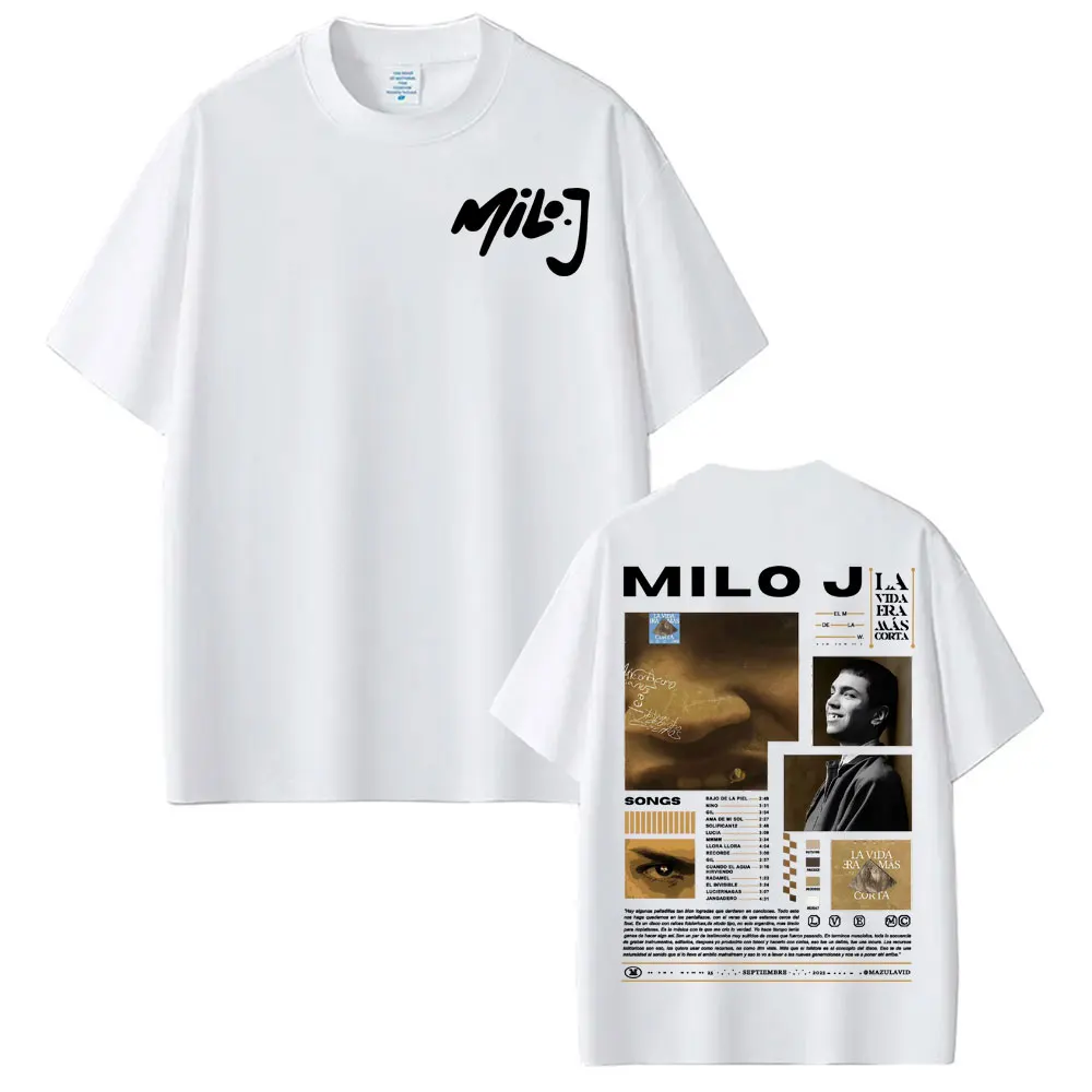 Фото Рэпер Milo J Music Album 2025 Tour Merch Футболки Хип-хоп Harajuku Уличная футболка Мужчины Женщины Повседневная хлопковая футболка большого размера №4