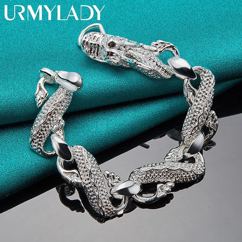 

URMYLADY 925 Sterling Silver Dragon Bracelet Bangle Cuff For Man Women Jewelry Celebration Party Christmas Gift