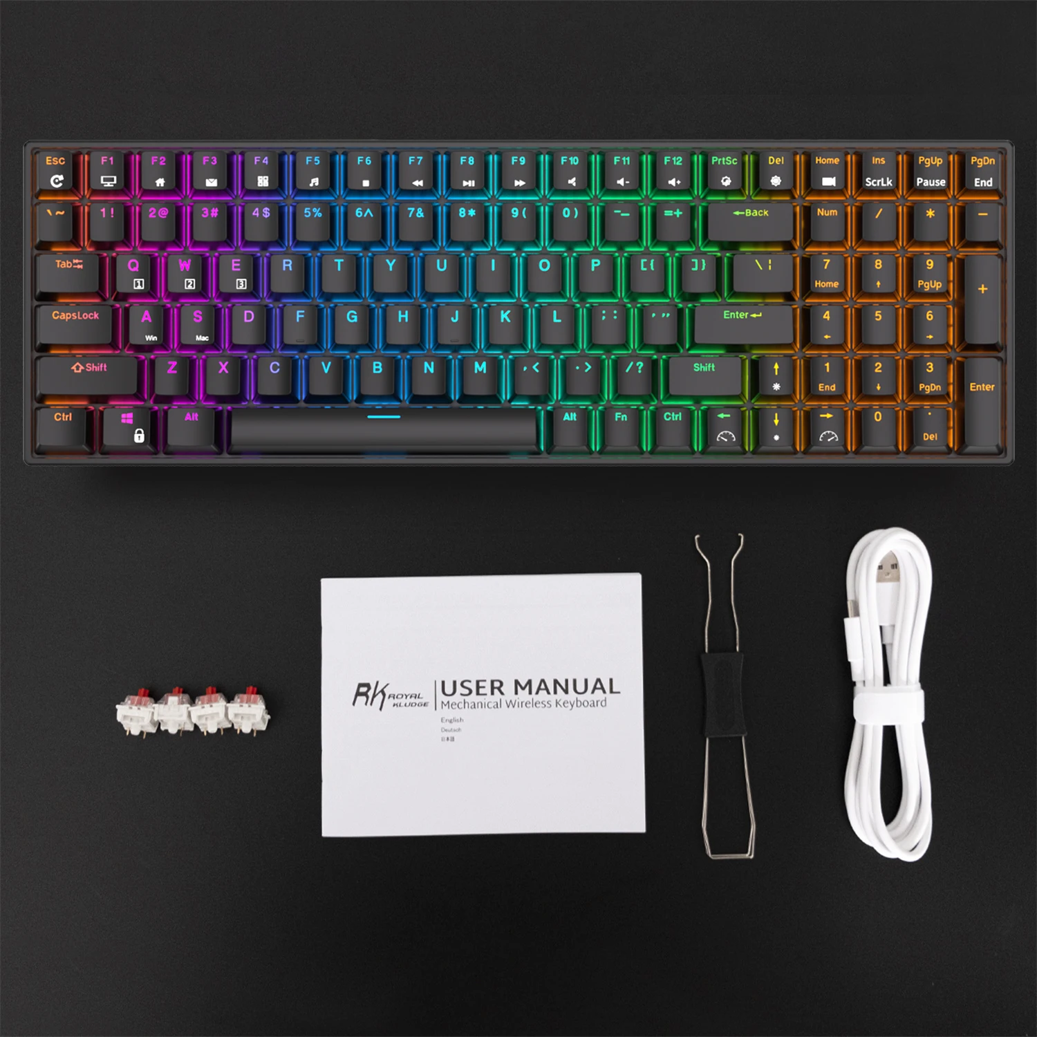 RK ROYAL KLUDGE RK100 2.4G Wireless/Bluetooth/Wired RGB Mechanical Keyboard 100 Keys Hot Swappable Gaming Keyboard for Win/Mac