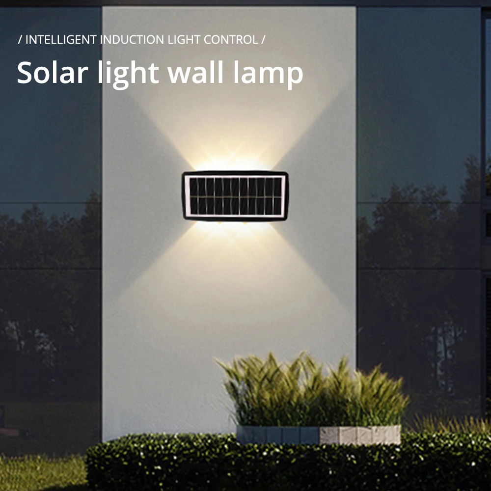 

1pcs Solar lamp courtyard doorplate outdoor waterproof garden wall Lamp 4LED villa spotlight up and down double head high light