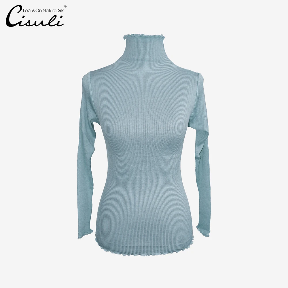 

Pure Silk Cotton Sweater Rib Knitted Women Silk Sweater Inner Thin Warm Breathable For Spring and Autumn