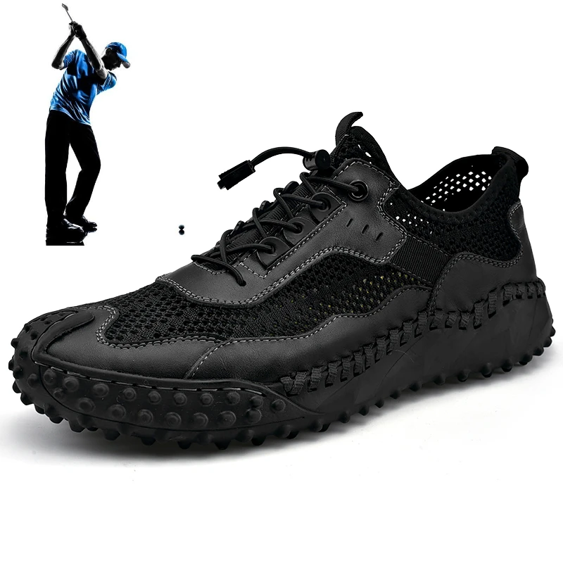 Men's Summer Hollow Breathable Golf Shoes Outdoor Grass Walking Sneakers Men's Golf Sneakers Men's Business Casual Shoes
