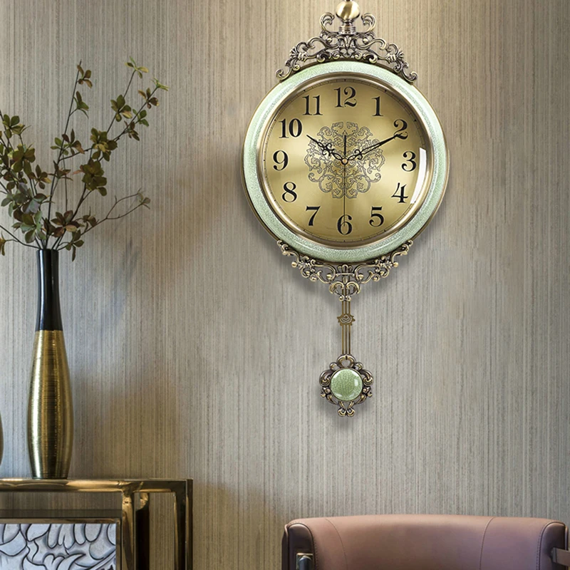 

Металлические настенные часы, украшение для гостиной, искусственная керамика в античном стиле, креативные декоративные часы