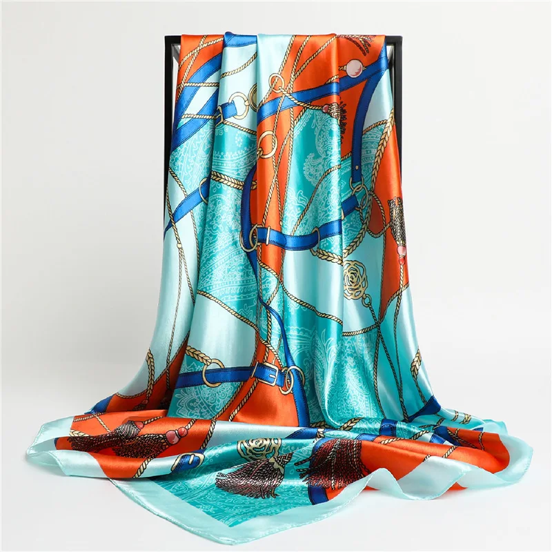 

Europe America Women Square Silk Scarves Print Hijab Kerchief Bandanna Scarf Muslim Headkerchief Luxury Brand Shawls Decoration