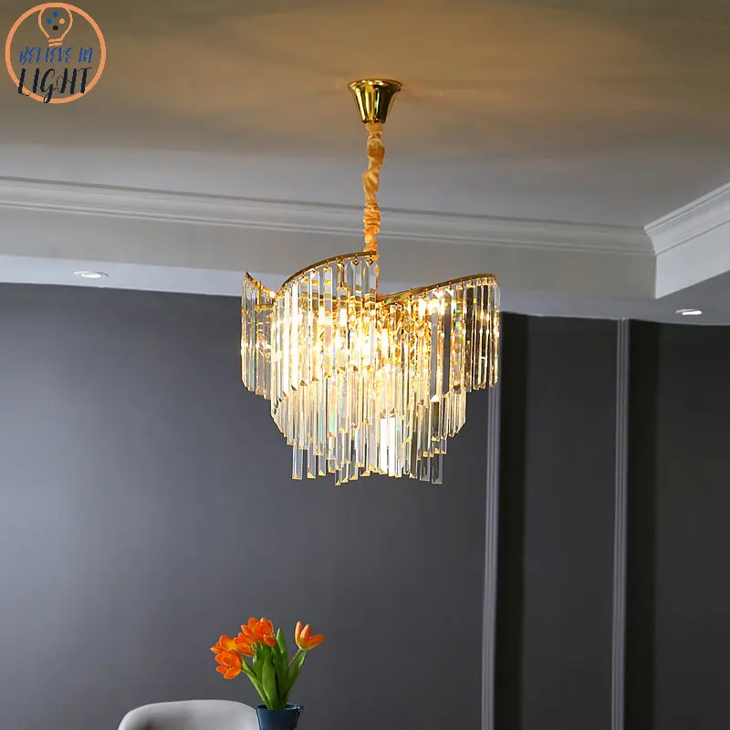 

Gold Spiral Crystal Chandelier Living Room Lighting Luxury Hanging Chandelier for Kitchen Designer 2023 New Pendant Led Lights
