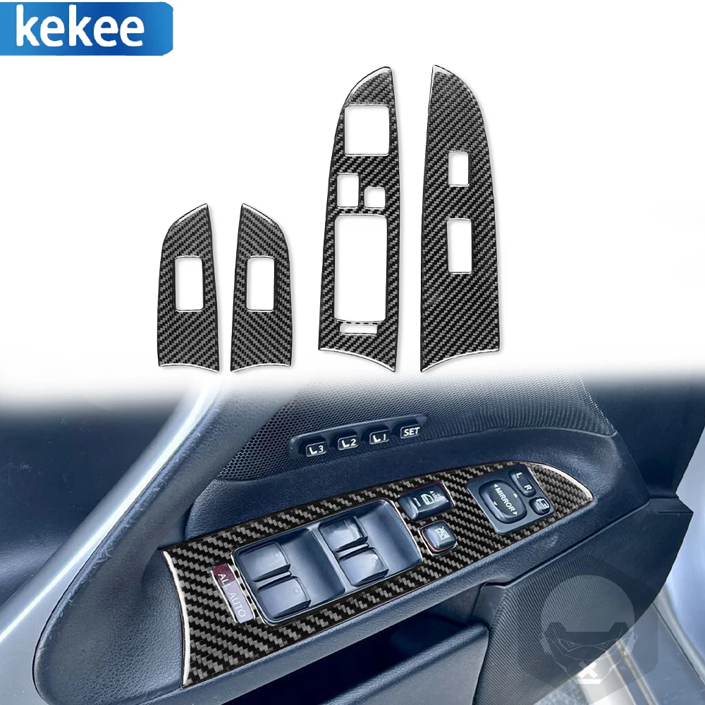 

For Lexus IS IS250 300 350C 2006-2010 Real Carbon Fiber Car Decal Auto Window Glass Lift Switch Button Trim Strip Sticker 4PCS