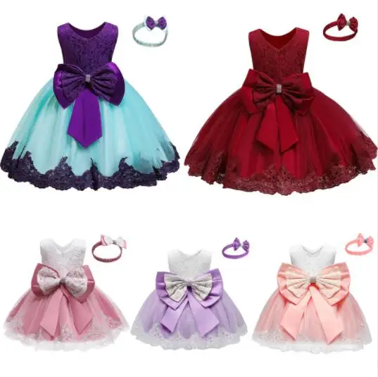 

2022 кружевное платье-пачка с бантом и цветочным узором для девочек; Нарядное платье принцессы для свадебной вечеринки; Платье подружки невес...