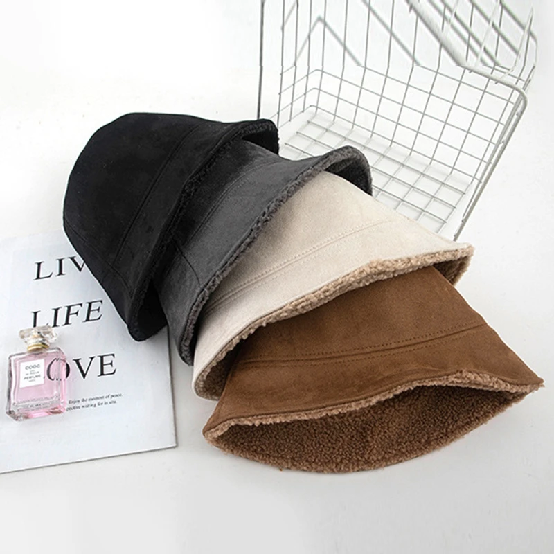 

Women's double-sided suede fisherman's hat, fashion fisherman's hat, warm, plush, sunscreen, Panama, outdoor, autumn and winter,