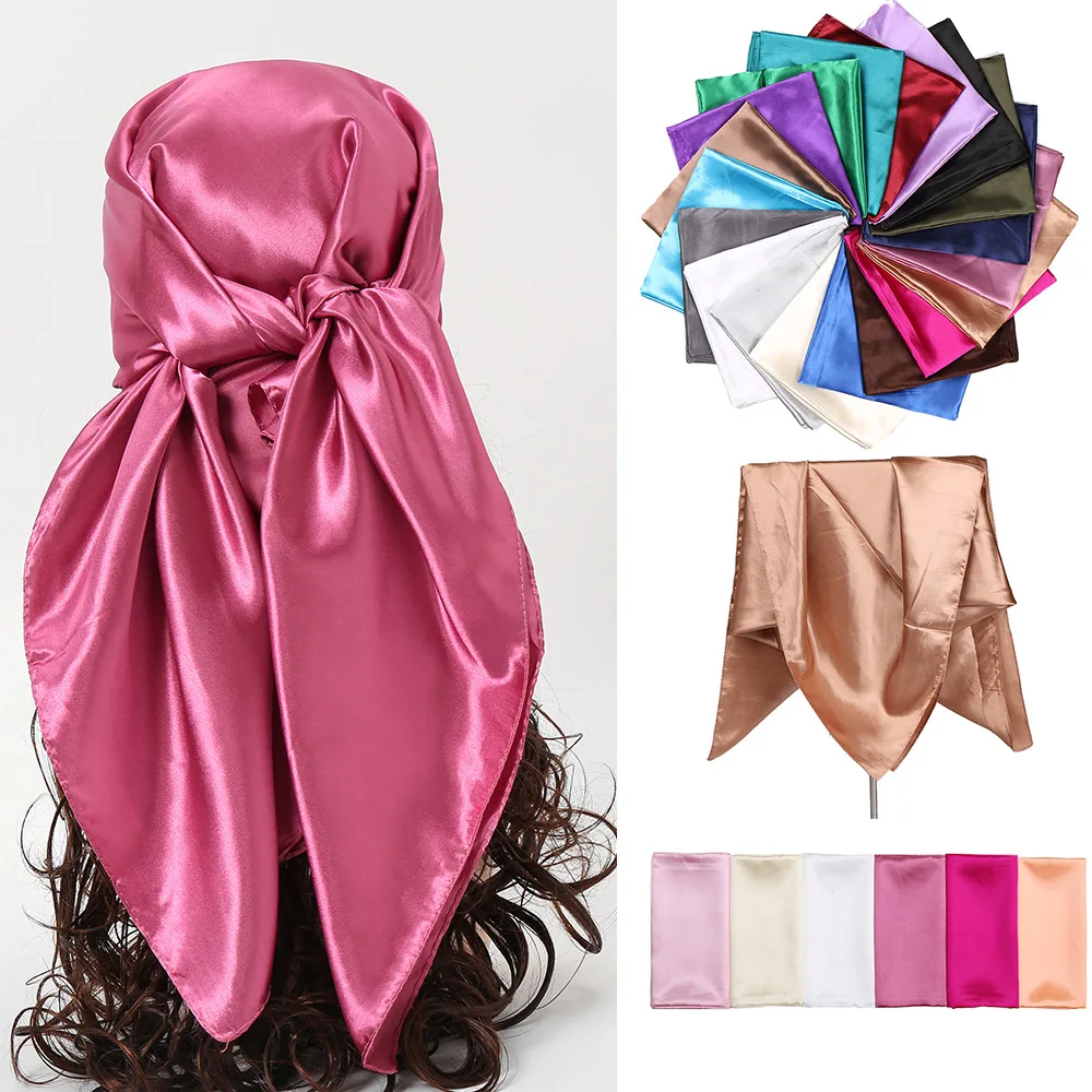 

90cm Solid Colors Neckerchief Hijab Scarf for Women Silk Satin Headband Hair Scarves Female Square Shawls Head Scarfs for Ladies