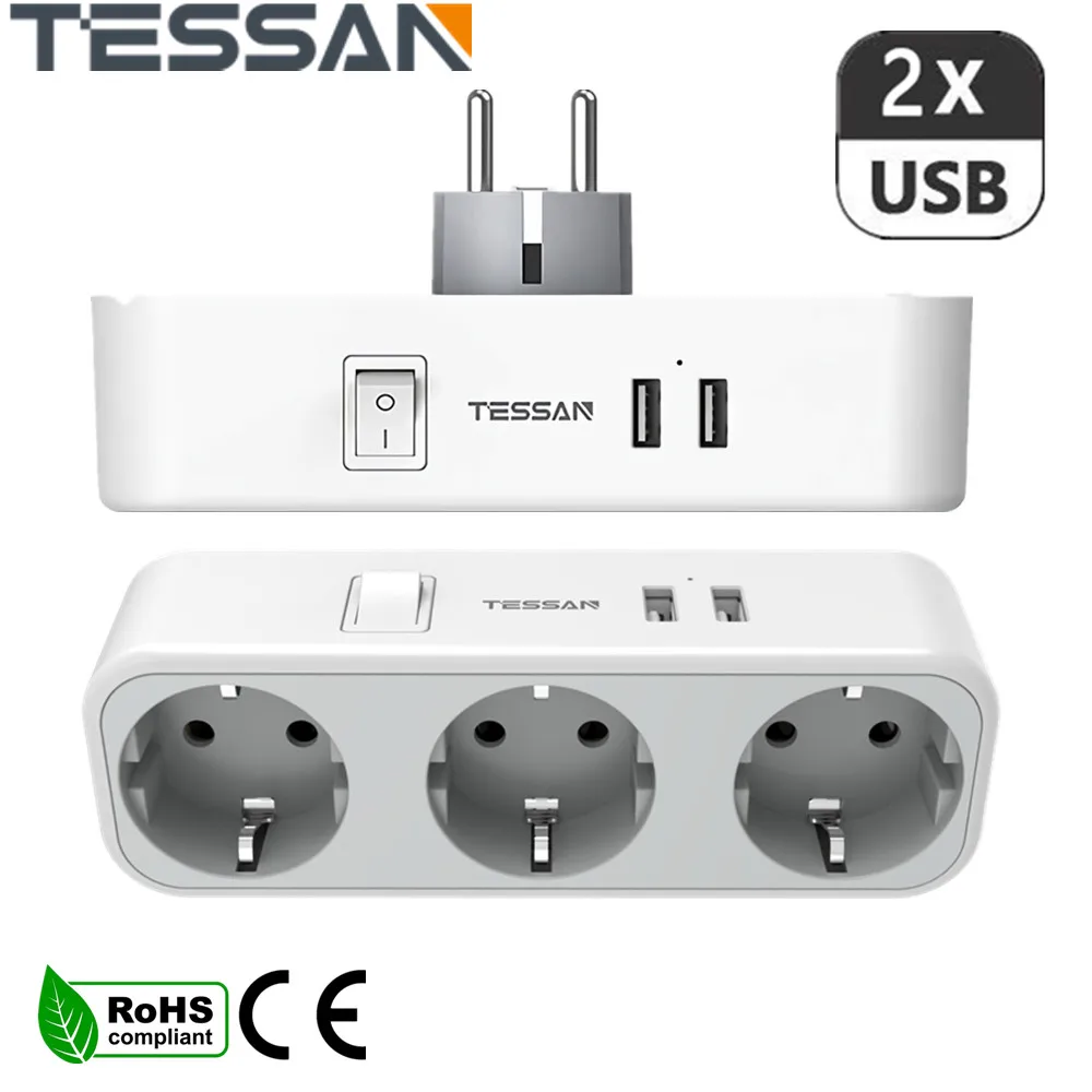 

USB-розетка TESSAN с 3 розетками и 2 USB-портами