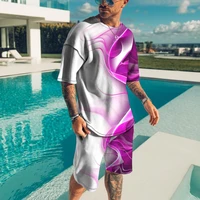 new t shirt casual men beach suit breathable 3d trend digital print large size short sleeve shorts gradient color