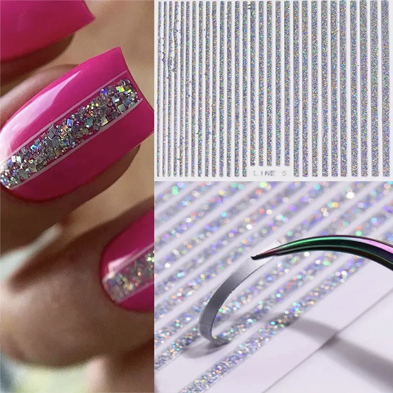 

Наклейки для маникюра 3D наклейки для ногтей голографические серебряные полоски клейкие украшения для ногтей товары для маникюра наклейки