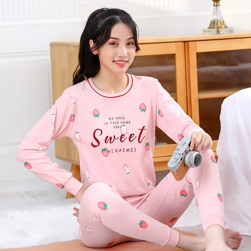 

Детские пижамы для девочек от 8 до 18 лет, комплект одежды для сна для мальчиков, зимняя хлопковая одежда для сна, Клубничная Пижама, Детская П...