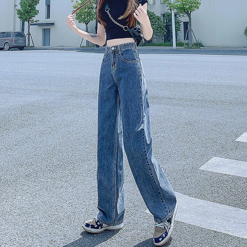 Vintage Wide Leg Jeans Denim Women's Small Tall Waist Versatile Large Loose Straight Pants Draping Floor Pants