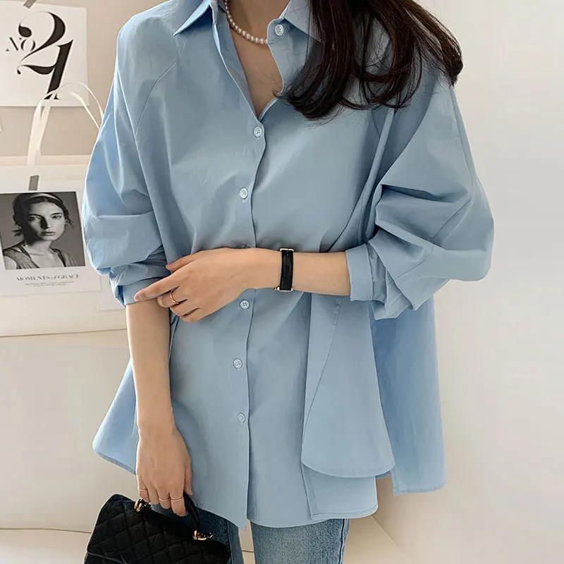 

Новинка Осенняя однотонная Простая рубашка-поло VANOVICH в Корейском стиле однобортная свободная повседневная женская рубашка с длинными рука...