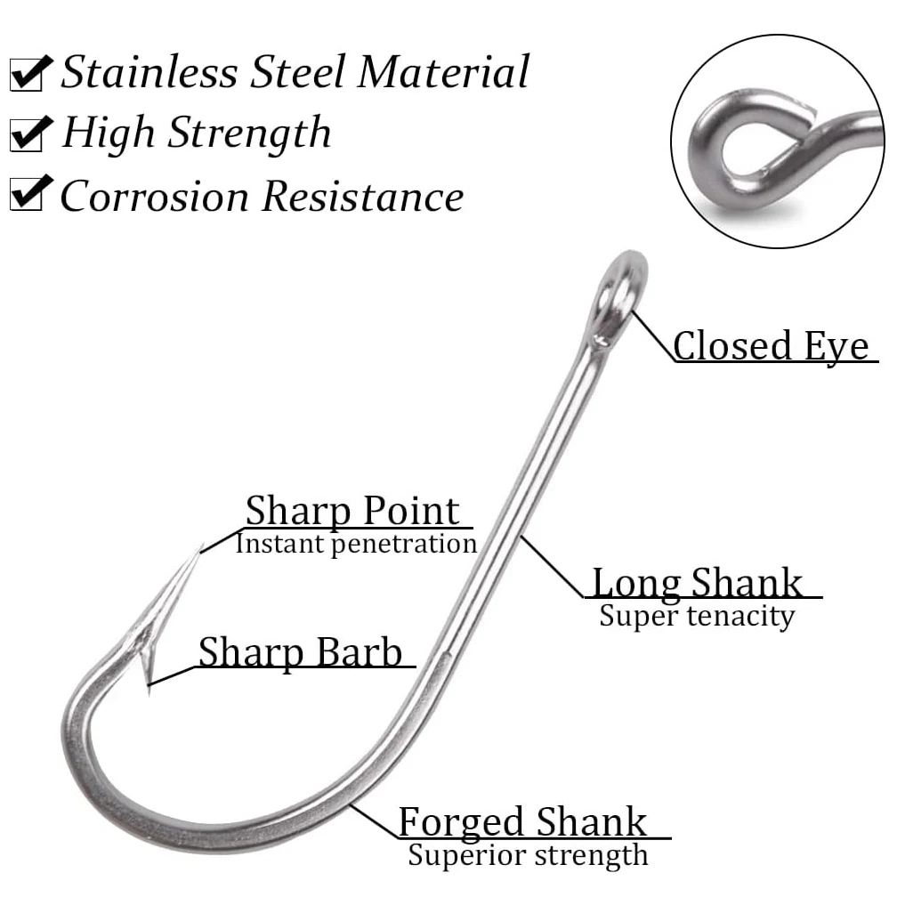 Рыболовные крючки с длинным хвостовиком из нержавеющей стали 8/0 # высокопрочные