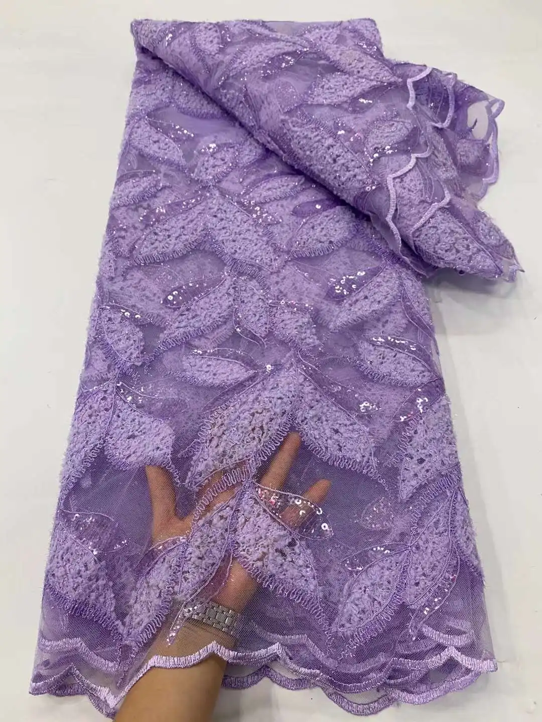 

African Lace Fabric High Quality Inventory Promotion Nigerian Lace Dress Sequins Lace Fabric For Evening Party Dress DPJ1-8