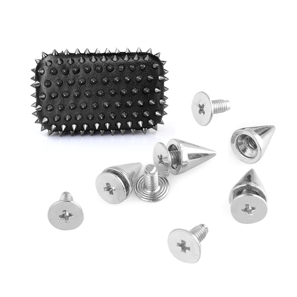 

10/20/50/100pcs Spikes Cone Studs Metal Clothes Silvery Handcraft 10mm Spots Rivet Screw Leather craft Rock Trendy Accessories