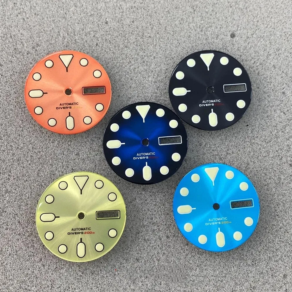 

28.5mm Enamel Single/Dual Calendar Watch S Dial SKX Modified Dial C3 Super Green Luminous for NH35/NH36/4R/7S Movement