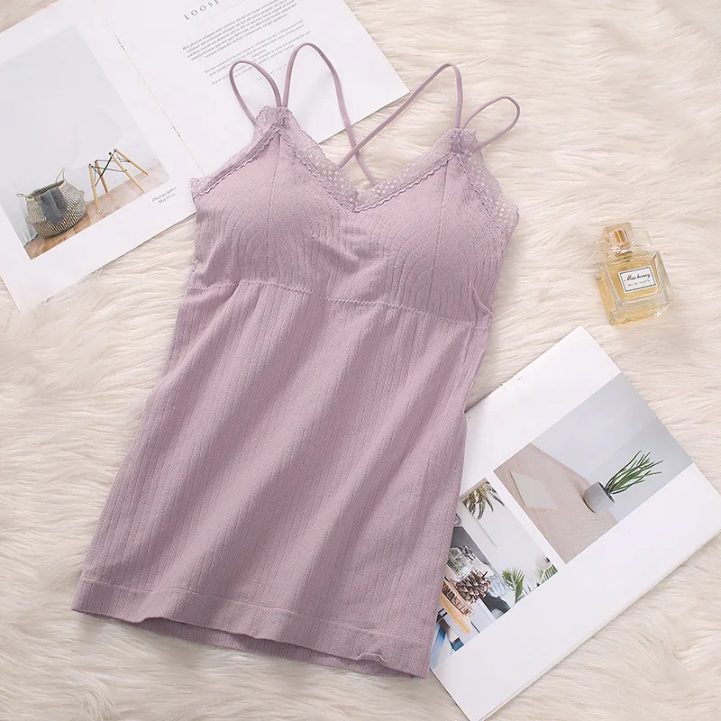 

Women Lace Top Tank Top Beauty Back Seamless Underwear Comfort V-neck Women Vest Female Summer Lace Top Padded Camisole