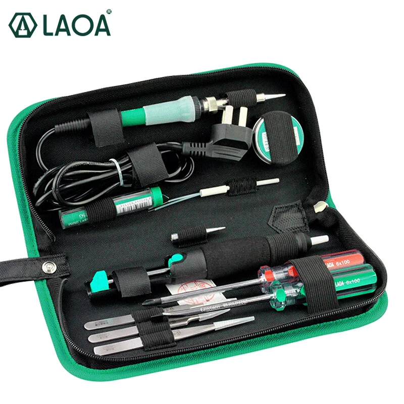 

LAOA 12PCS Electric Soldering Iron Set With Screwdrivers Tweezers Tin Wire Soldering Paste For Repairing PC Cellphone Laptop