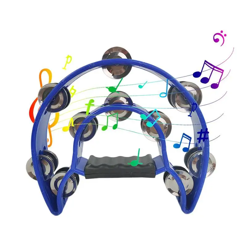 

Half Moon Tambourine Percussion Double Rows Jingles Bells Hand Drum Handheld Hand Bell Percussion Party Instruments For Kids