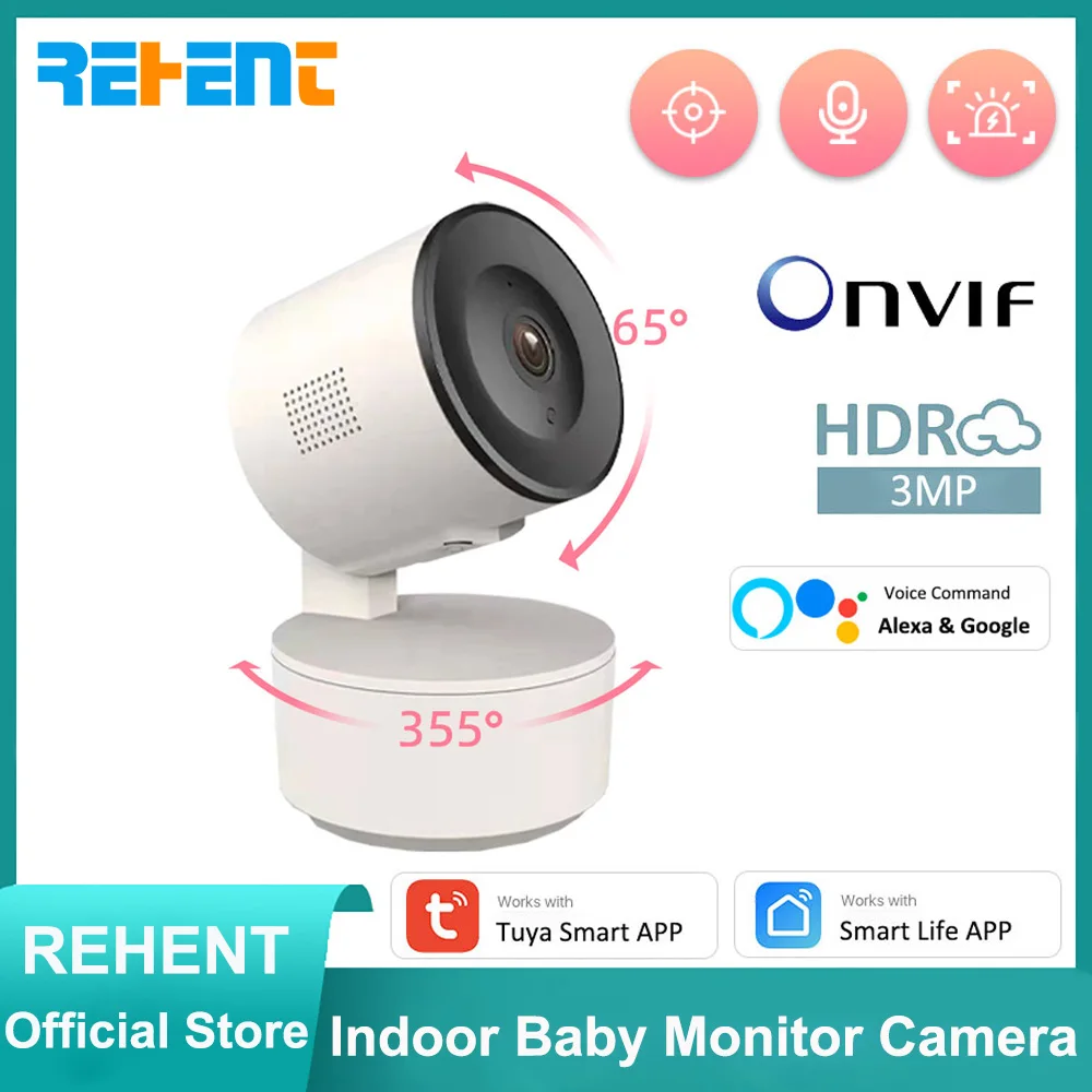 

REHENT Tuya 3MP Onvif WiFi Camera Alert Siren Motion Detection Security CCTV Surveillance Indoor Baby Monitor Mini IP Camera