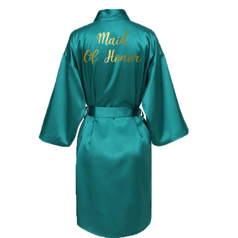 GREEN Satin Silk Bridesmaid Robes Bride Robe Wedding Party Bridal Robes Dressing Gown Bathrobe Slippers Black Print New