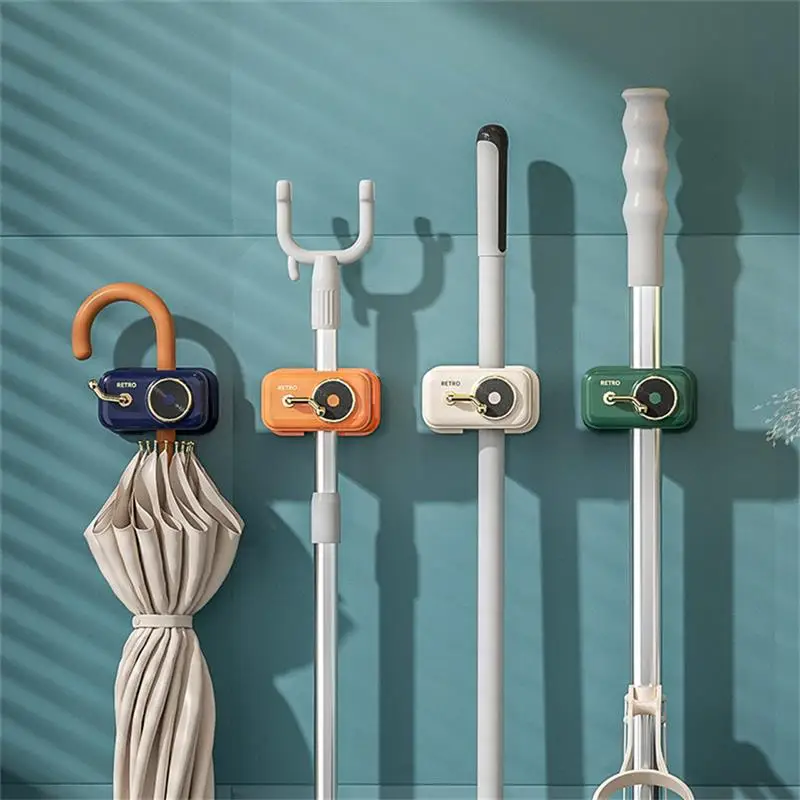 

ABS Broom Storage Holder Punch-less Hanger Heavy Duty Wall-mounted Rack Waterproof Mop Organizer Space-saving Accessories