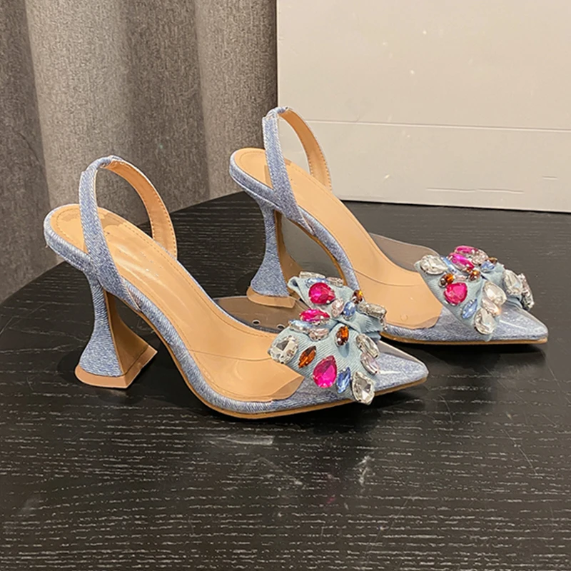 Новинка 2024 модные женские прозрачные сандалии с острым носком на каблуке