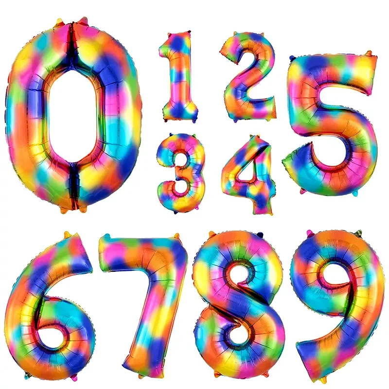 

New Rainbow Number Foil Balloons Happy Birthday Wedding Christmas Party Decoration Digital Balloons Kids Gift Air Globos