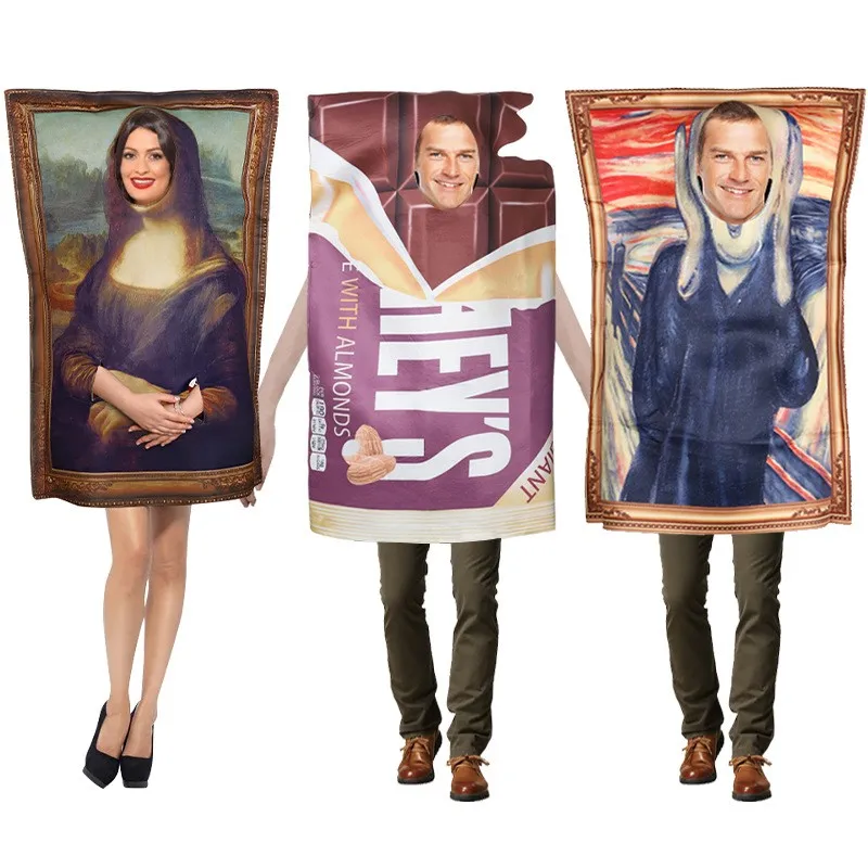 

Adult Unisex Funny Mona Lisa Mural Cosplay Costume Halloween Purim Carnival Fancy Outfit Stage Performance Sponge Jumpsuit