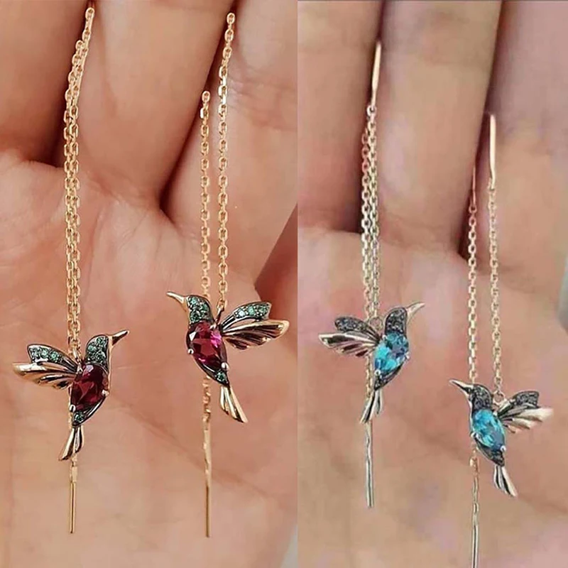

1 pair Unique Long Drop Earrings Bird Pendant Tassel Hummingbird Earring Crystal Pendant Earrings Ladies Jewelry Design