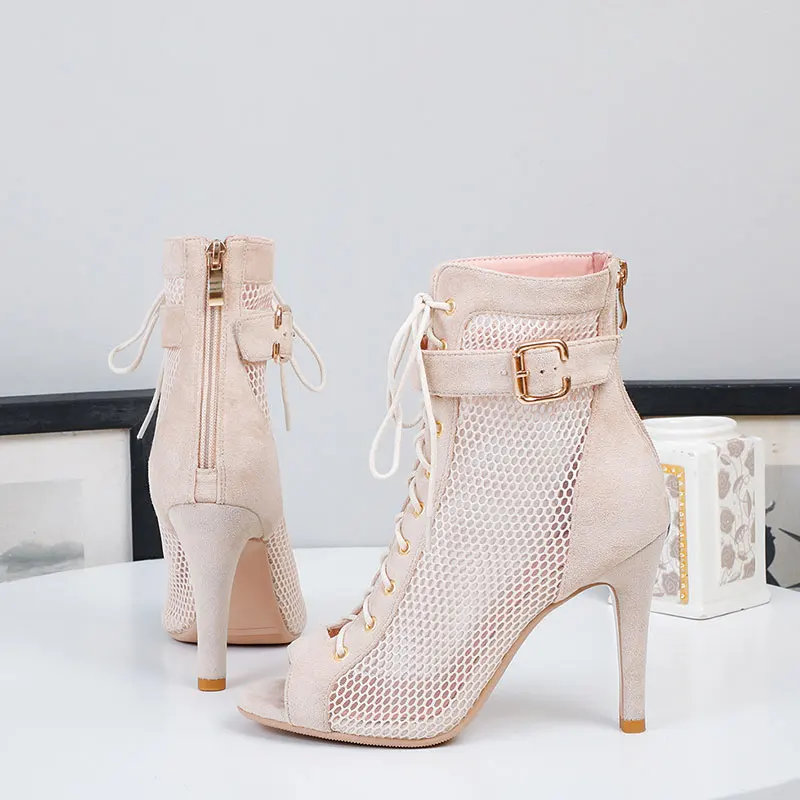 SWDZM Sexy stiletto Women Latin Dance Shoes High Heels Mesh Boots Party Ladies Dance Boots Salsa Dancing Shoes Ballroom