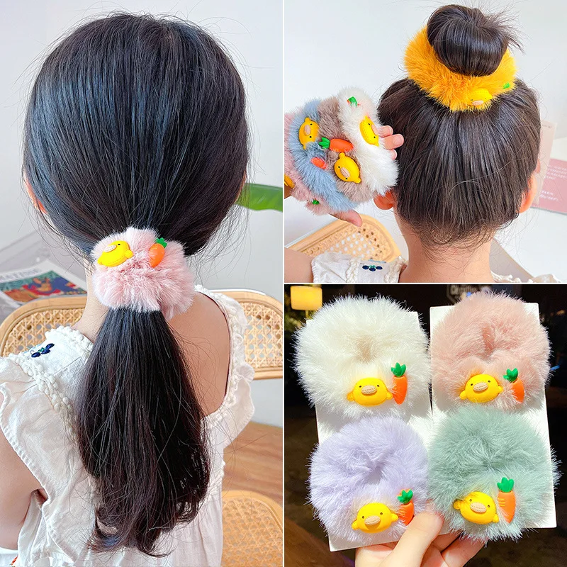 

Children's Plush Hair Circle Large Intestine Duckling Carrot Hair Circle lovely Head Rope Girl's Baby Hair Band Girl Accessories