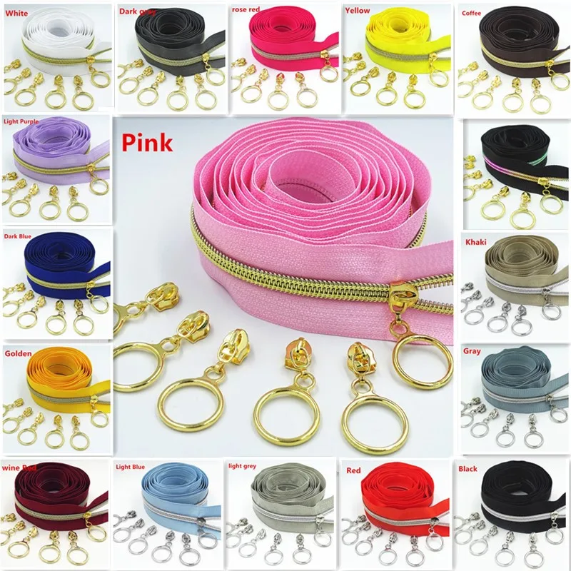 

Golden Silver Slider Tooth Large Piece of Nylon Coil Code DIY Household Sewing Zipper 5# 2 Meters 4 Slider
