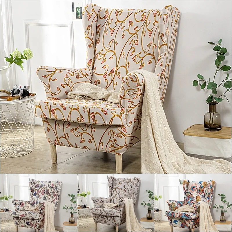 

Luxury Floral Wing Chair Cover Spandex Bohemia Slopping Armchair Slipcovers Elastic Single Sofa Covers with Seat Cushion Covers