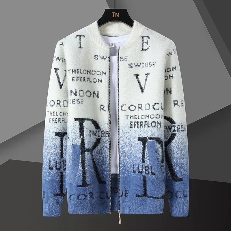 

2022 Gradient Letter Printing Cardigan Men Sweter Korean Sweaters Coat Designer Autumn Fashion Knit Cardigan Jacket Men Sweaters
