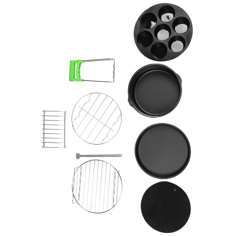 

8Pcs 8 Inch Air Fryer Frying Cage Dish Baking Pan Rack Pizza Tray Pot Accessories Fit For 5.2-5.8Qt