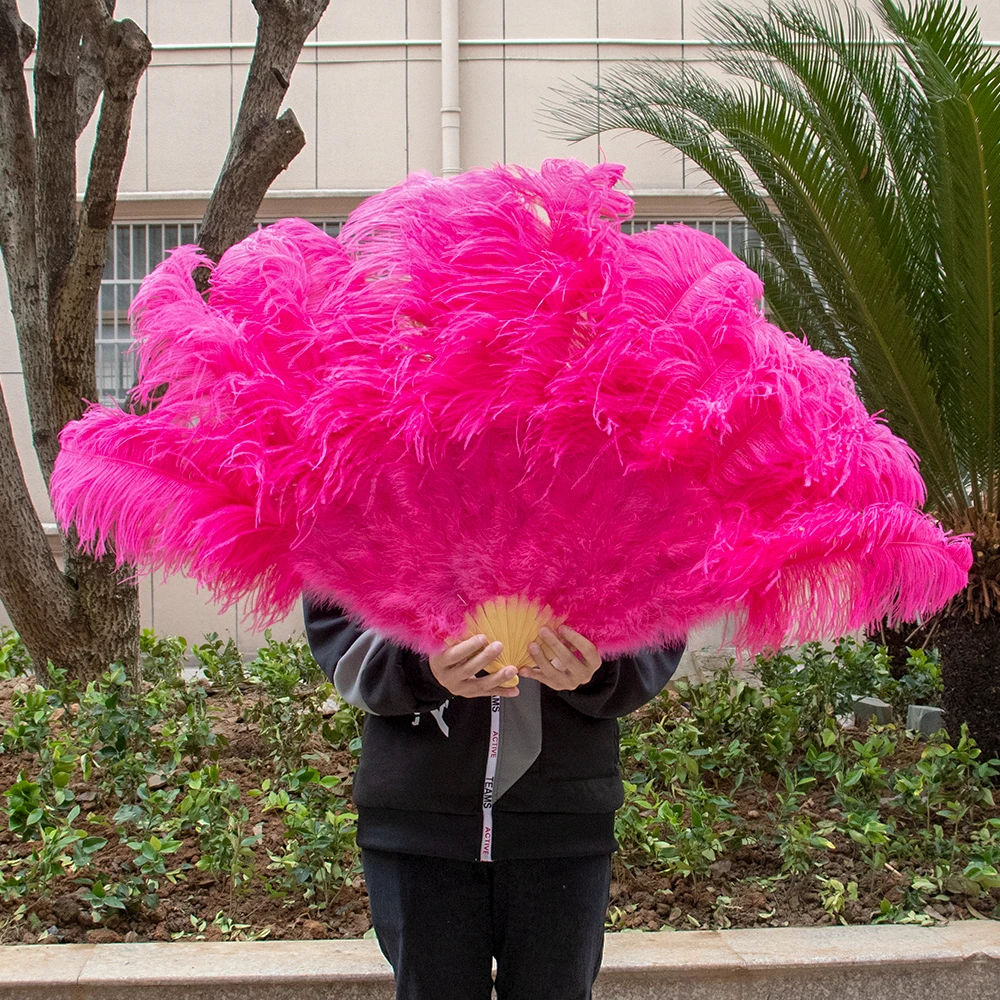 

1PC Natural Ostrich Feathers Big Fan Hand Held Folding 13 Bone White Fans for Performance Dance Party Wedding Carnival Show Prop