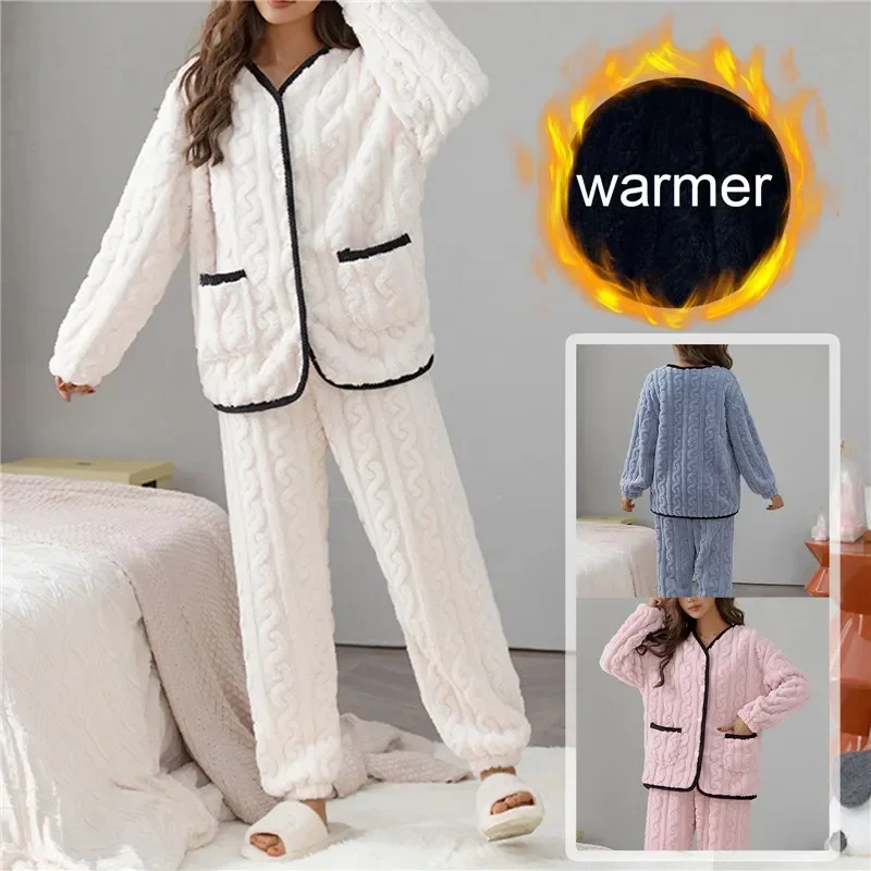 

Women Thick for Set Flannel Pijamas Flannel Winter Sets Thick Women Warm Pajamas Pyjamas Fleece Coral Long Pajama Sleepwear Girl