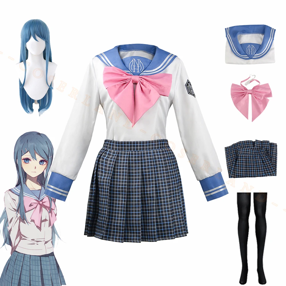 

Anime Danganronpa Sayaka Maizono Cosplay Costume White Blue Sailor Suit for Women Dangan Ronpa School Girl Uniform Skirt Set