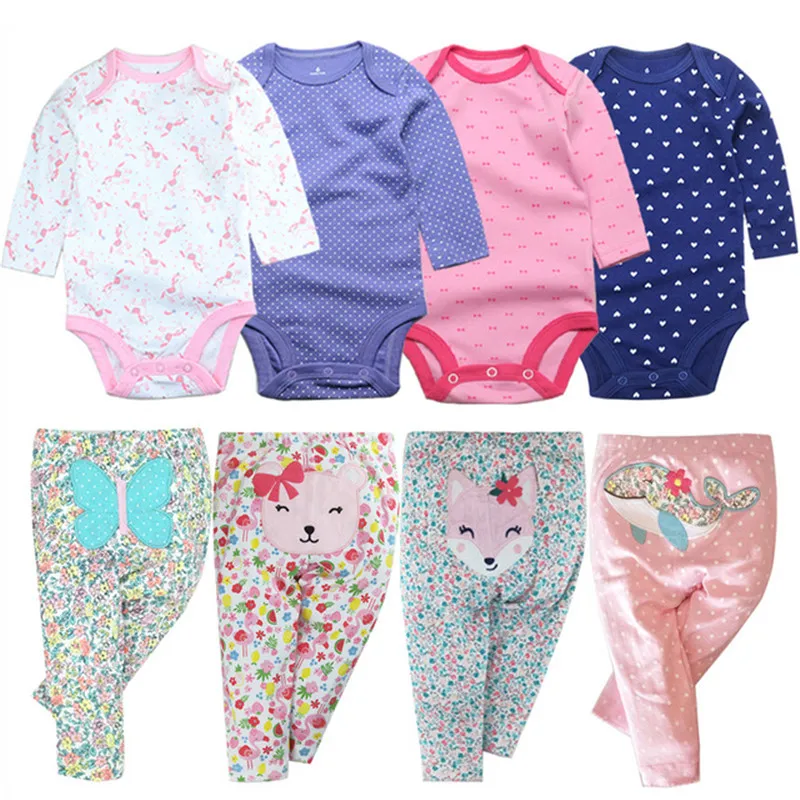 2022 4PCS Baby Bodysuits+4PCS Baby Pants Infant Striped Newborn Ropa Bebe Clothing Long Sleeve Jumpsuit Boy&girls Clothes Set images - 6