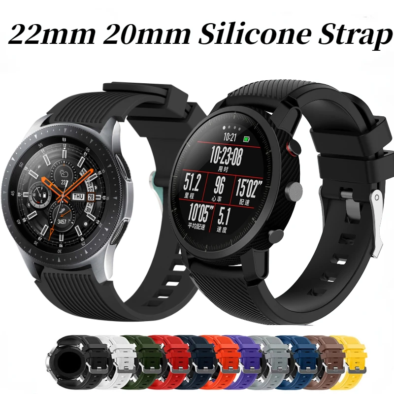 

22mm 20mm silicone strap for Samsung Watch 46mm/Gear S3 Frontier Amazfit GTR 47mm sports bracelet for Huawei Watch 3 GT GT2 46mm