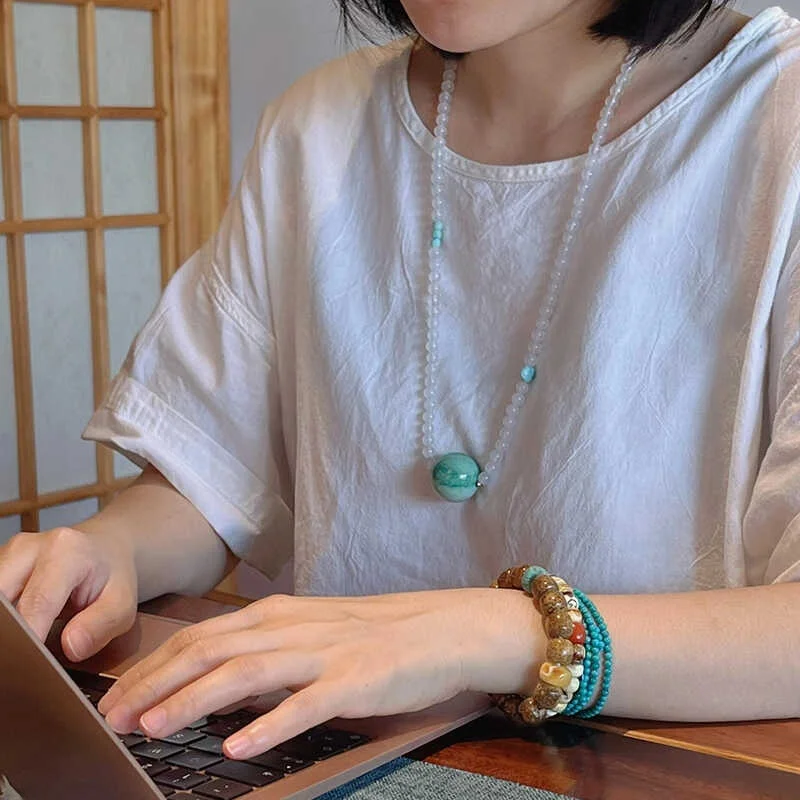 Натуральный высокий фарфор бирюзовый с большими частицами ожерелье бусинами на