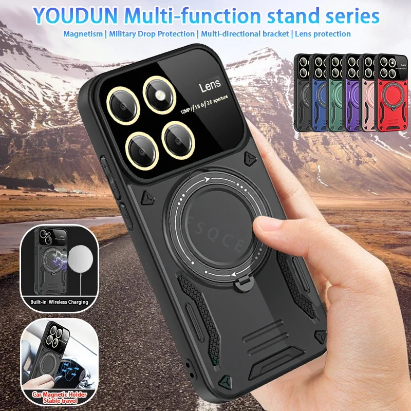 Чехол для Xiaomi 14 Pro роскошный бронированный магнитный кольцевой держатель чехол