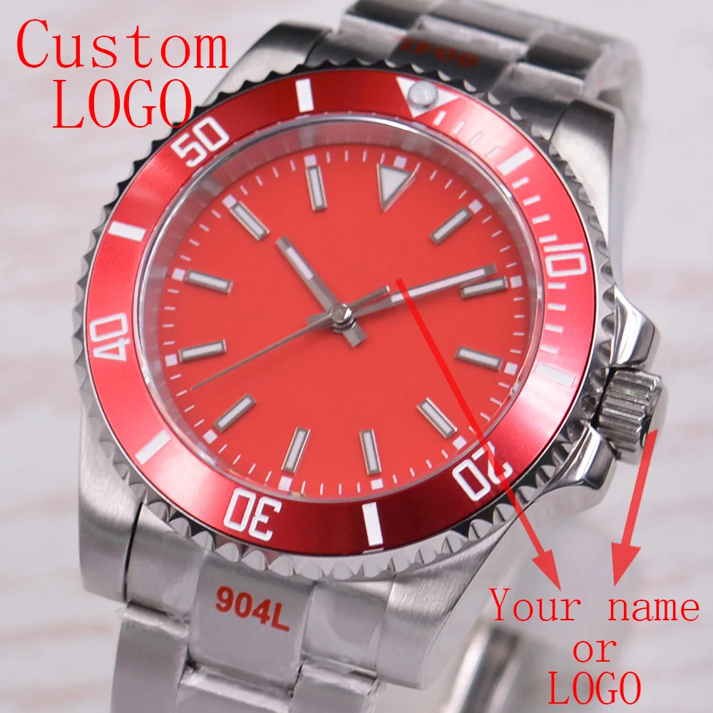 

Custom LOGO Miyota/NH35 Mechanical men Watch Sapphire glass Red Sterile Dial clock 40mm Bliger luminous Automatic Mens Watch